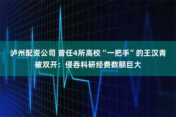 泸州配资公司 曾任4所高校“一把手”的王汉青被双开：侵吞科研经费数额巨大
